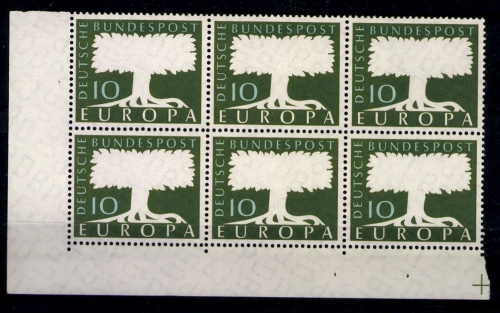Deutschland (BRD), MiNr. 294, 6er Block, Eckrand links unten, postfrisch