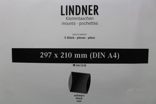 Lindner-Klemmtaschen, 5 Stück, schwarz, 297 x 210 mm