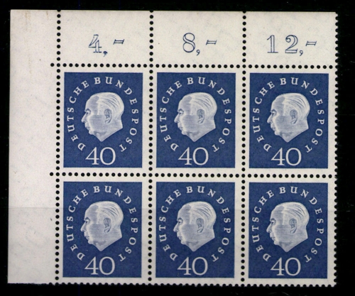 Deutschland (BRD), MiNr. 305, 6er Block, Ecke li. oben, postfrisch