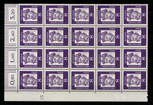 Berlin, MiNr. 349 y, 20er Block, DZ 12, postfrisch