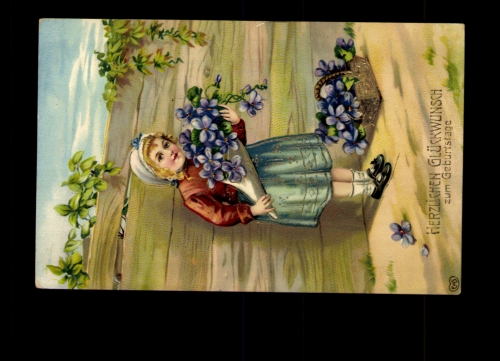 Herzlichen Glückwunsch zum Geburtstag, Mädchen mit Blumen