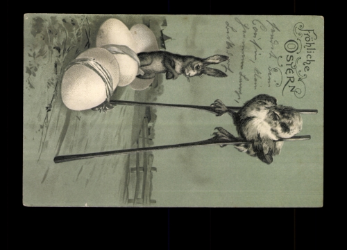 Fröhliche Ostern, Küken auf Stelzen
