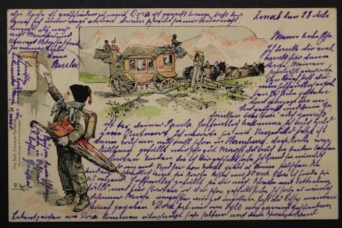 Postkutsche, Kind am Briefkasten, 1897