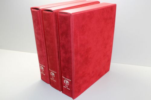 Philswiss, 3 rote Ringbinder mit Kassette, "Münz-Briefe aus aller Welt"