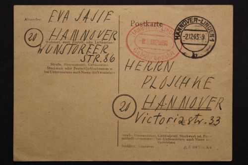 Gebühr bezahlt, Hannover-Linden vom 2.12.45