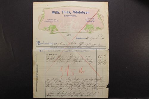 Adelebsen, Wilh. Thies, Holzdrechslerei, Rechnung, 1916