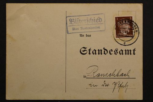 Bisterschied über Rockenhausen, Landpoststempel, 1943