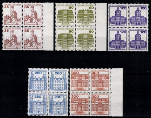 Deutschland (BRD), MiNr. 1139-1143 Viererblöcke, postfrisch