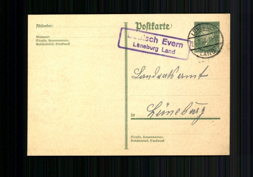 Deutsch-Evern Lüneburg Land, Landpoststempel auf Ganzsache