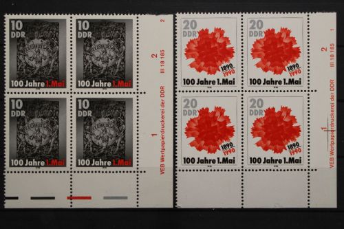 DDR, MiNr. 3322-3323, 4er Blöcke, Ecken re. unten, DV, postfrisch