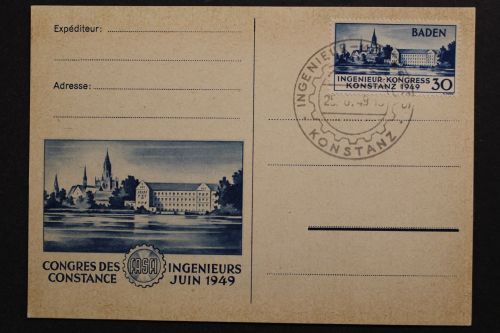 Fz Baden, MiNr. 46 I Sonderkarte mit SST Konstanz, gestempelt