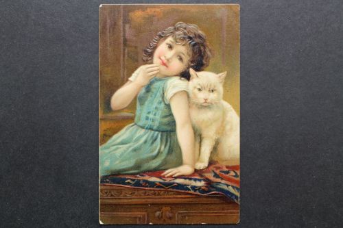 Mädchen mit Katze, Prägekarte