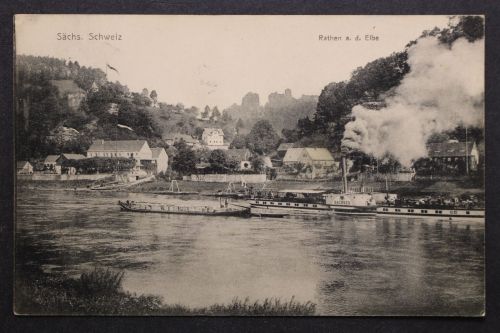 Rathen, Sächsische Schweiz, Blick zum Ort, Elbe, Dampfer Sachsen