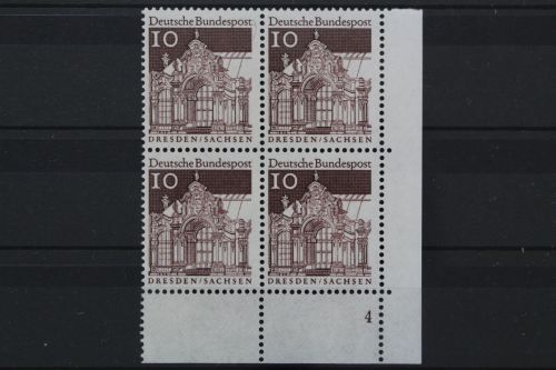 Deutschland, MiNr. 490 Viererblock, Ecke rechts unten, FN 4, postfrisch