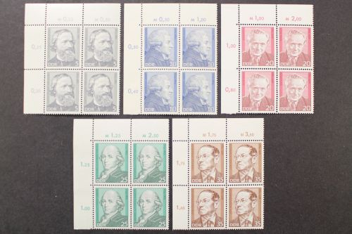 DDR, MiNr. 1941-1945, Viererblöcke, Ecken links oben, postfrisch