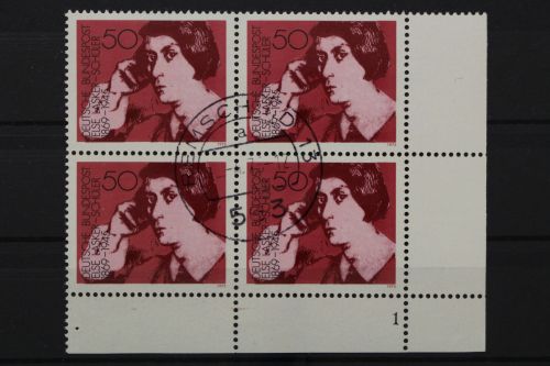 Deutschland, MiNr. 828 Viererblock, Ecke rechts unten, FN 1, gestempelt