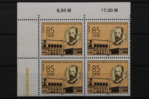 DDR, MiNr. 3089, Viererblock, Ecke links oben, postfrisch