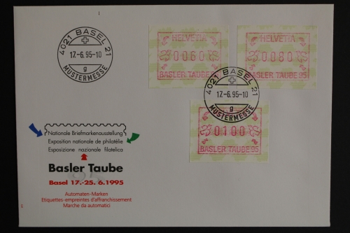 Schweiz Automaten, MiNr. 6 (60, 80 + 100 C), FDC