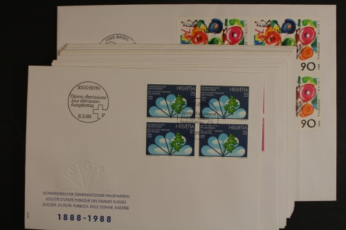Schweiz, MiNr. 1364-1384, Jahrgang 1988, 4er Blöcke, FDC
