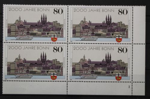 Deutschland, MiNr. 1402, Viererblock Ecke re. u. FN 1, postfrisch
