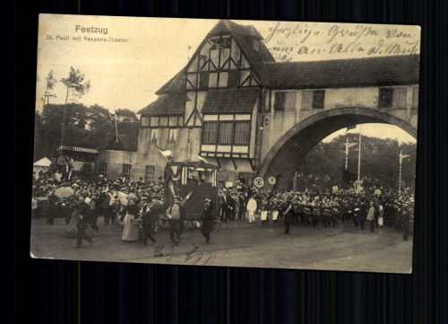 Hamburg - Bundesschiessen 1909, Festzug St. Pauli mit Kasperle-Theater
