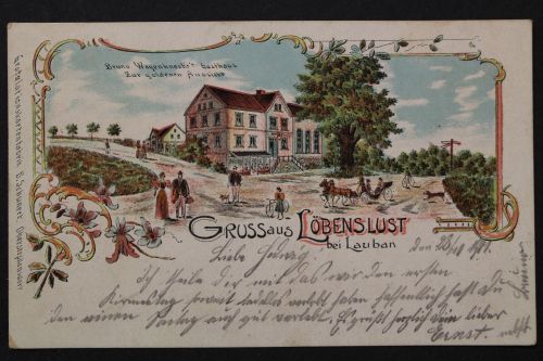 Löbenslust bei Lauban, Schlesien, Gasthaus Zur goldenen Aussicht