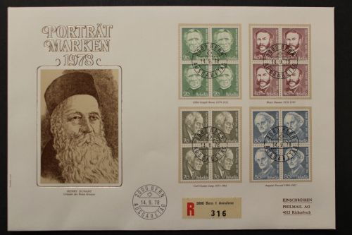 Schweiz, MiNr. 1137-1140 Viererblöcke, FDC