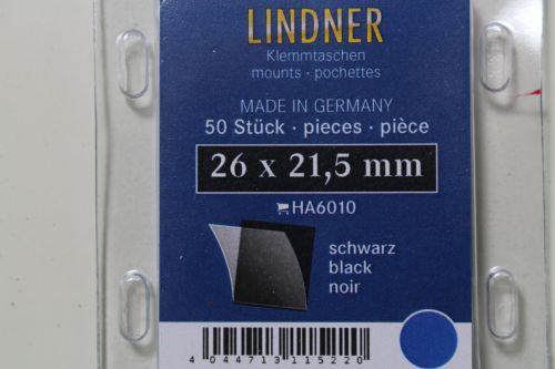 Lindner-Klemmtaschen, 50 Stück, schwarz, 26 x 21,5 mm