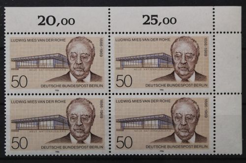 Berlin, MiNr. 753 Viererblock Ecke rechts oben, postfrisch