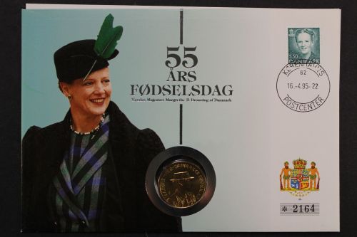 Dänemark, 55. Geburtstag v. Königin Margarethe, 1995, Numisbrief