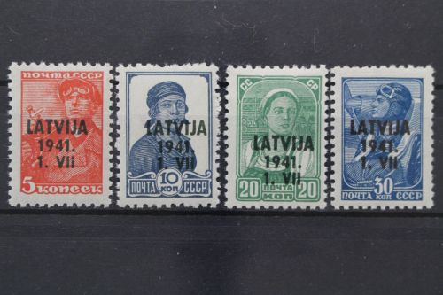 Lettland, MiNr. 1, 2, 4 + 5, postfrisch