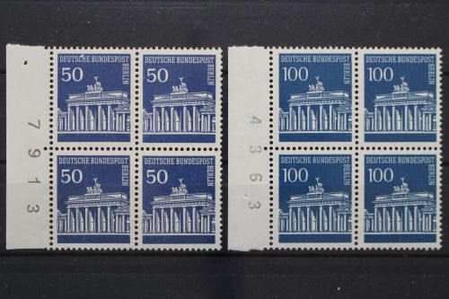 Berlin, MiNr. 289 + 290 Viererblöcke linker Rand mit BZN, postfrisch