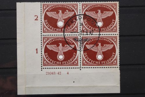 Feldpost, MiNr. 2 A, 4er Block Ecke links unten mit HAN, gestempelt