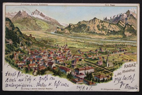Ragaz, Schweiz, Blick auf den Ort und das Rheinthal