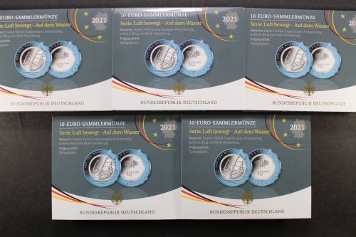 Deutschland, 10 Euro Luft bewegt - Auf dem Wasser, 2021 A,D,F,G,J, Spiegelglanz