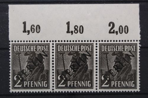 Berlin, MiNr. 1, Dreierstreifen, Oberrand ndgz, postfrisch