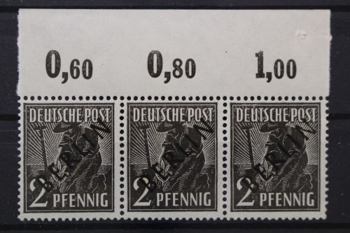 Berlin, MiNr. 1, Dreierstreifen, Oberrand ndgz, postfrisch