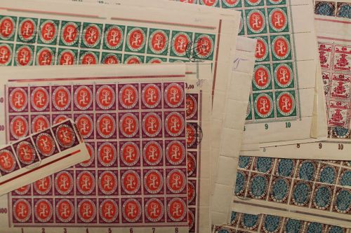 Deutsches Reich, MiNr. 107-110 Bögen + -teile, gestempelt, ungebraucht, postfrisch