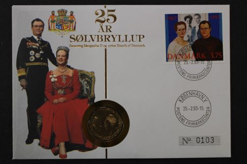 Dänemark, 25 Jahre Reg. Jubiläum, 25.2.93, Numisbrief