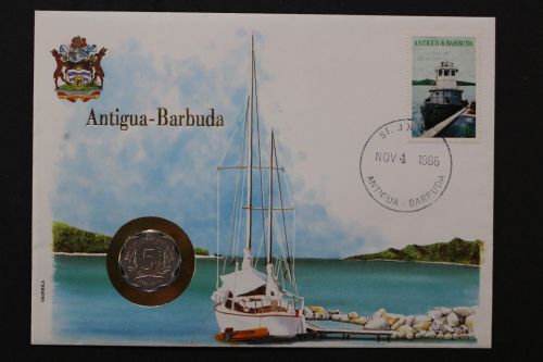 Antigua-Barbuda, Segelschiff, Numisbrief vom 4.11.1986