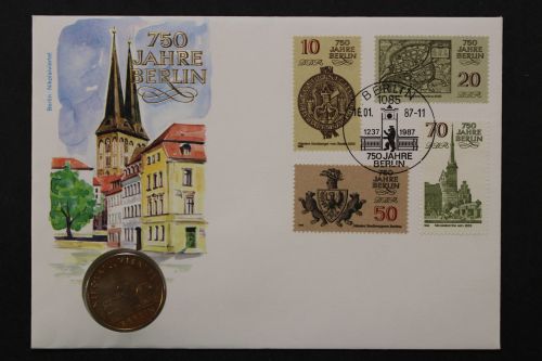 DDR, Numisbrief, 750 Jahre Berlin, 5 Mark Nikolai-Viertel, 16.1.1987