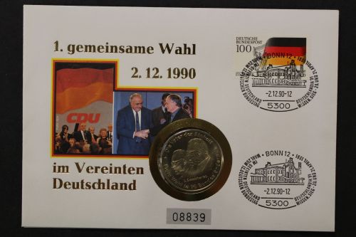 Deutschland, Numisbrief, 1. gemeinsame Wahl 2.12.1990 mit Medaille