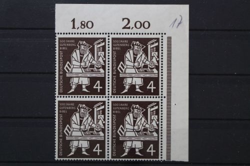 Deutschland (BRD), MiNr. 198 Viereblock Ecke rechts oben, postfrisch