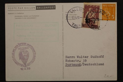 Finnland Ballonfahrt 12.04.59 nach Deutschland gelaufen