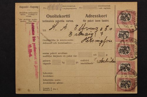 Finnland, Paketkarte 1922 gelaufen