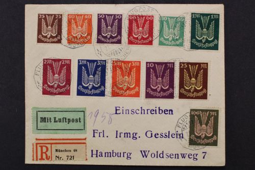 Deutsches Reich, MiNr. 210-218 + 235-237 auf Lupo-R-Brief