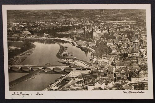 Aschaffenburg, am Main, Teilansicht, Fliegeraufnahme, Brücke