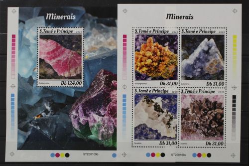 Sao Tome + Principe, Jahrgang 2020 Kleinbogen und Block Mineralien, postfrisch