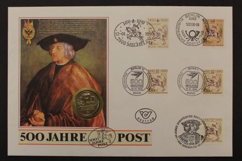 DDR, 500 Jahre Post, 5 Mark und Briefmarken, Numisbrief
