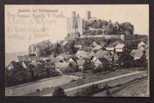 Hahnstein, bei Werleshausen, Ortsansicht mit Burg Hahnstein